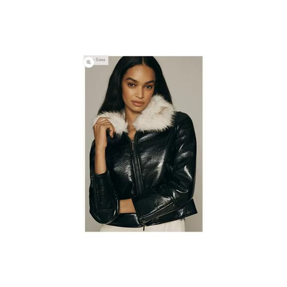 Unreal Fur Wet Look Aviator Jacket in Black XS - Picture 7 of 8